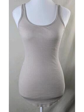 Vince Beige Rib Knit Tank Top Cami Scoop Neck Basic Layering Women’s S Excellent